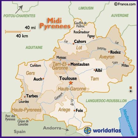 bản đồ của Toulouse và khu vực xung quanh