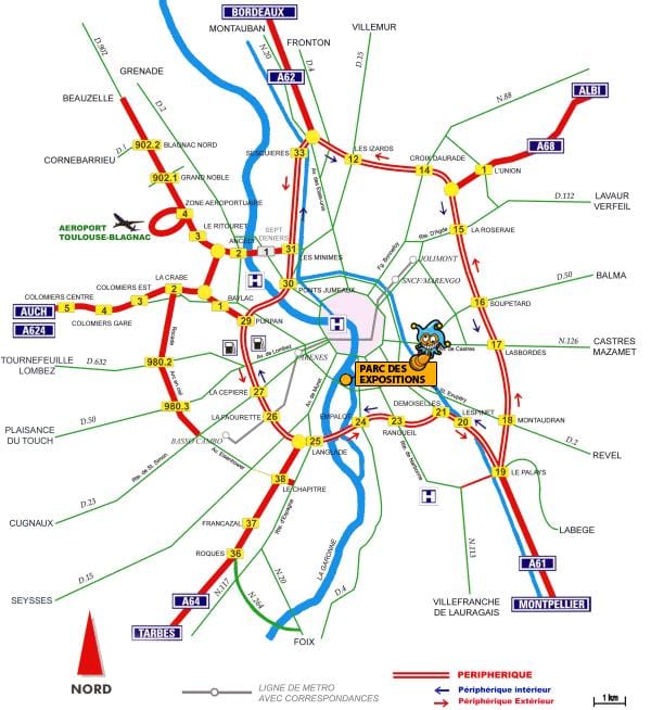 bản đồ của Toulouse đường cao tốc