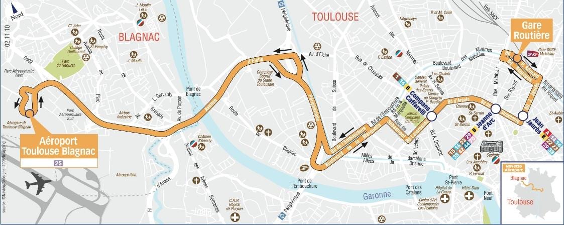 bản đồ của Toulouse sân bay đón đường