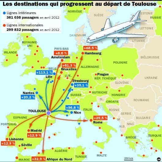 bản đồ của Toulouse điểm đến sân bay