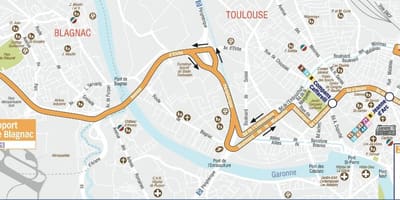 Bản đồ của Toulouse sân bay đón đường 